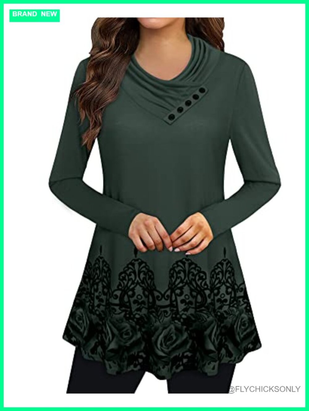 Gaharu Cowl Neck Long Sleeve Tunic Top Floral Work Casual